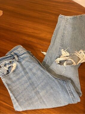 Abercrombie & Fitch Light Blue Straight Leg Jeans with Knee Distress